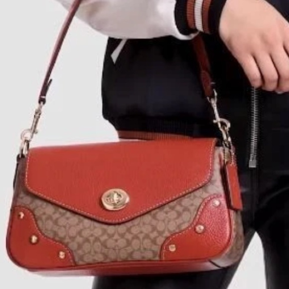 Coach Millie Leather Shoulder Bag Purse In Colorblock Signature Coated Canvas